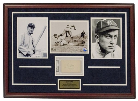 Ty Cobb Autographed 3x5 Index Card In Beautifully Framed Display